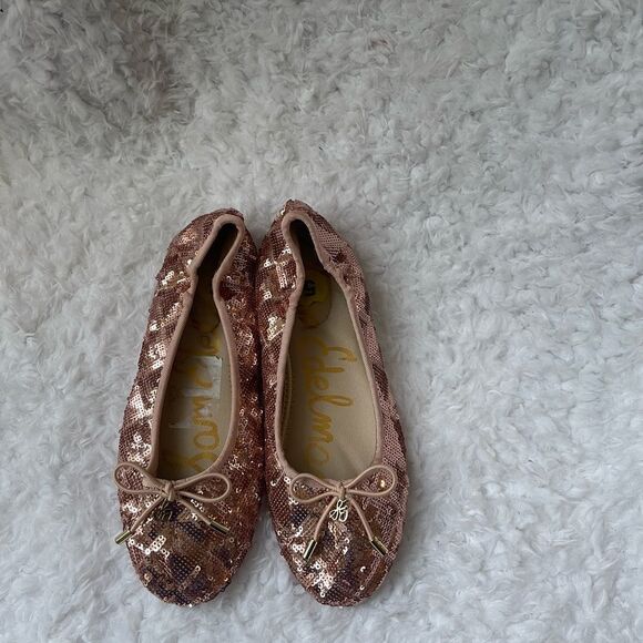 Sam Edelman Felicia sequins rose gold flats round toe with a bow accent size 5 - Picture 8 of 9